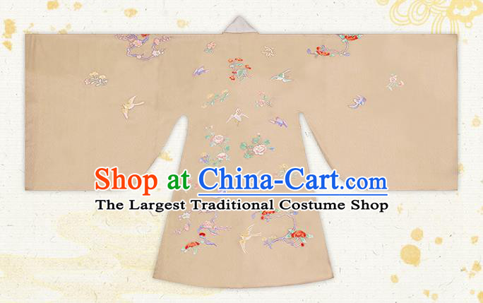 Traditional China Ming Dynasty Noble Lady Historical Clothing Ancient Patrician Beauty Hanfu Apricot Embroidered Cloak