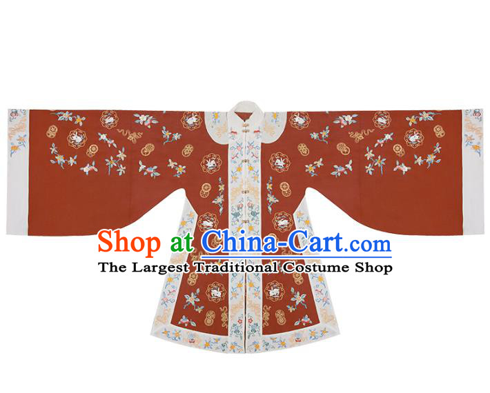 Traditional China Ancient Court Beauty Red Hanfu Dress Embroidered Apparels Ming Dynasty Patrician Lady Historical Clothing