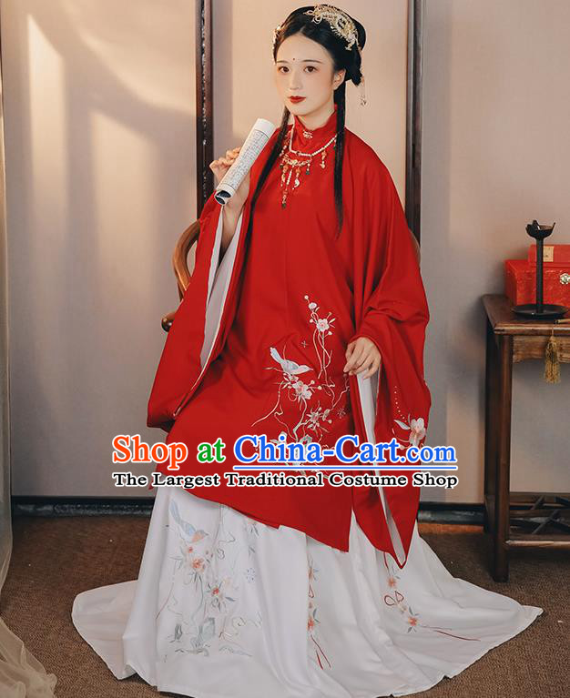 China Ancient Patrician Lady Red Hanfu Dress Traditional Ming Dynasty Historical Clothing Young Beauty Costumes
