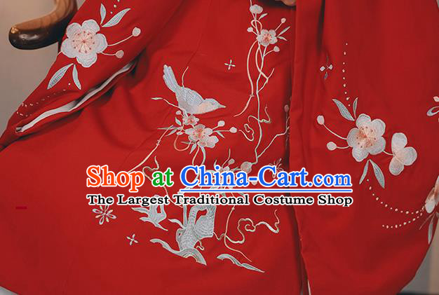 China Ancient Patrician Lady Red Hanfu Dress Traditional Ming Dynasty Historical Clothing Young Beauty Costumes