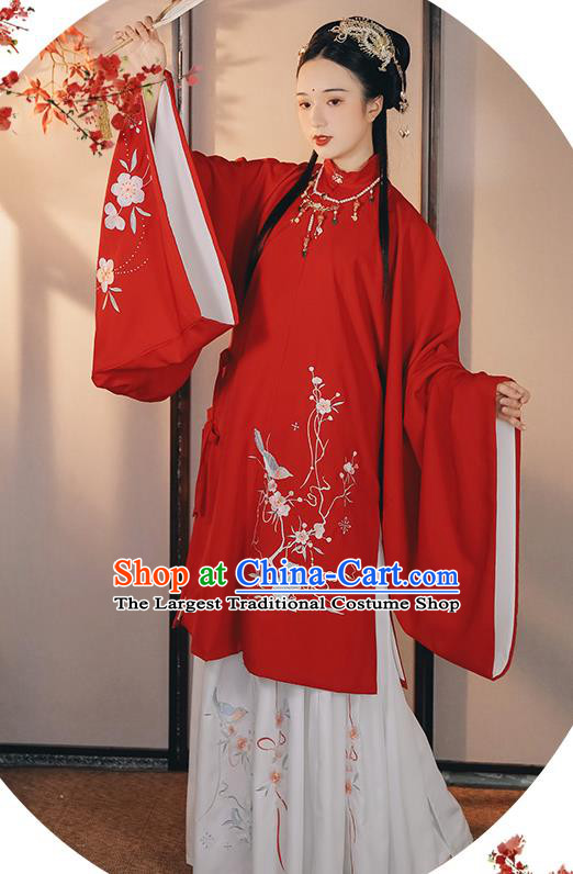 China Ancient Patrician Lady Red Hanfu Dress Traditional Ming Dynasty Historical Clothing Young Beauty Costumes