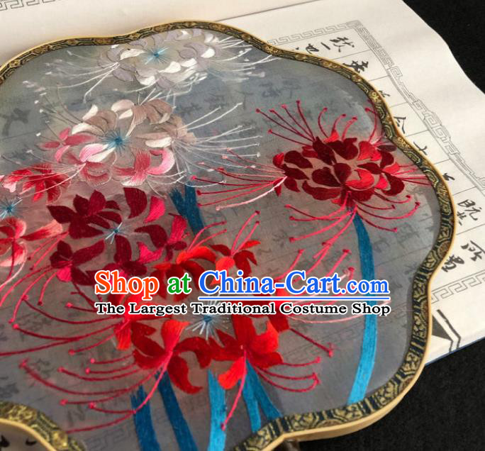 China Handmade Embroidered Manjusaka Palace Fan Classical Dance Fan Traditional Hanfu Fan Silk Fan