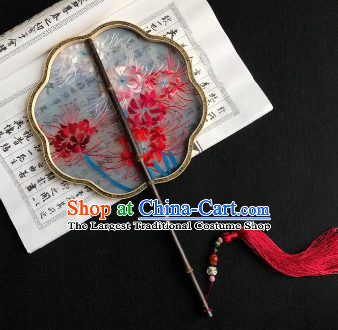 China Handmade Embroidered Manjusaka Palace Fan Classical Dance Fan Traditional Hanfu Fan Silk Fan