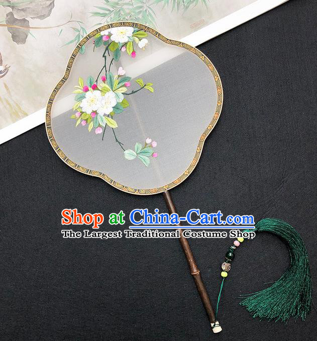 China Ancient Princess Silk Fan Traditional Hanfu Fan Classical Dance Fan Handmade Embroidered Begonia Palace Fan