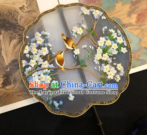 China Handmade Embroidered Pear Blossom Palace Fan Traditional Silk Fan Hanfu Fan Classical Dance Fan
