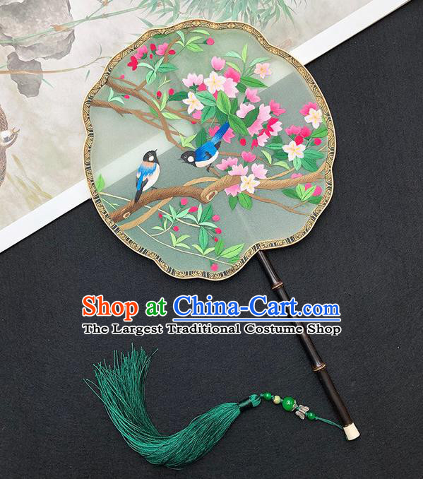 China Classical Dance Fan Handmade Embroidered Peach Blossom Palace Fan Traditional Silk Fan Hanfu Fan