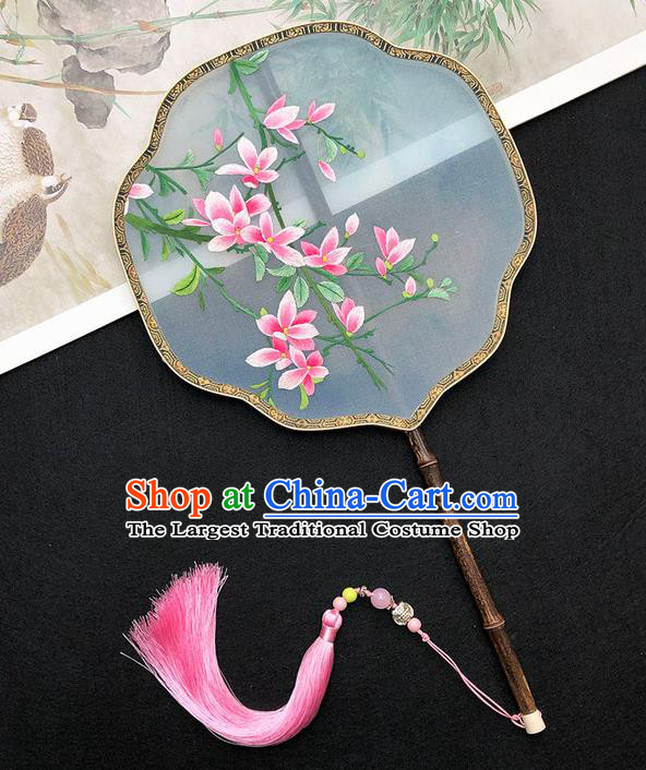 China Hanfu Fan Classical Dance Fan Handmade Embroidered Peach Blossom Palace Fan Traditional Silk Fan