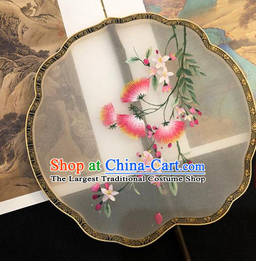 China Traditional Silk Fan Hanfu Fan Classical Dance Fan Handmade Embroidered Albizia Flower Palace Fan