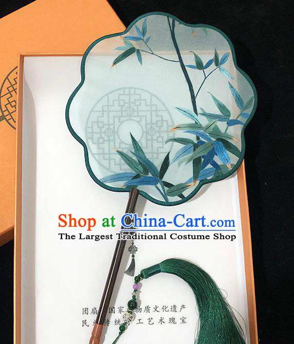 China Traditional Hanfu Fan Silk Fan Classical Dance Fan Handmade Embroidered Bamboo Leaf Palace Fan