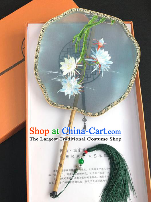 China Handmade Embroidered Epiphyllum Palace Fan Classical Dance Fan Traditional Silk Fan Hanfu Fan