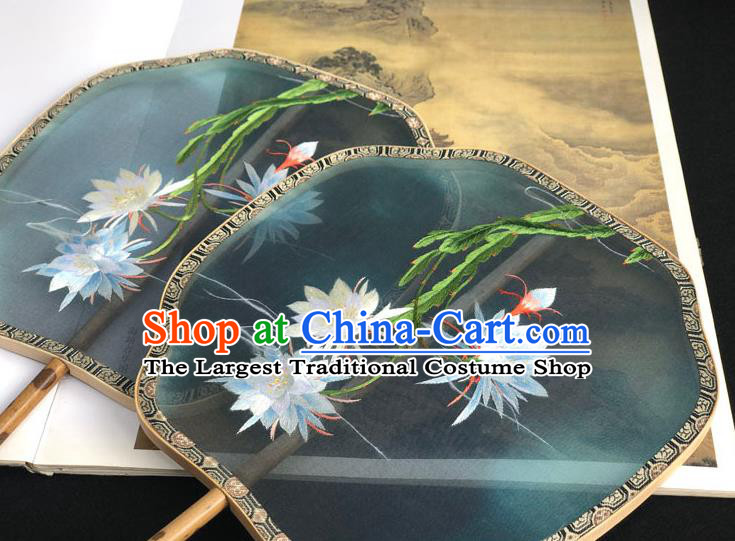 China Handmade Embroidered Epiphyllum Palace Fan Classical Dance Fan Traditional Silk Fan Hanfu Fan