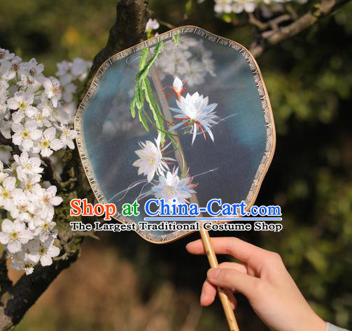 China Handmade Embroidered Epiphyllum Palace Fan Classical Dance Fan Traditional Silk Fan Hanfu Fan