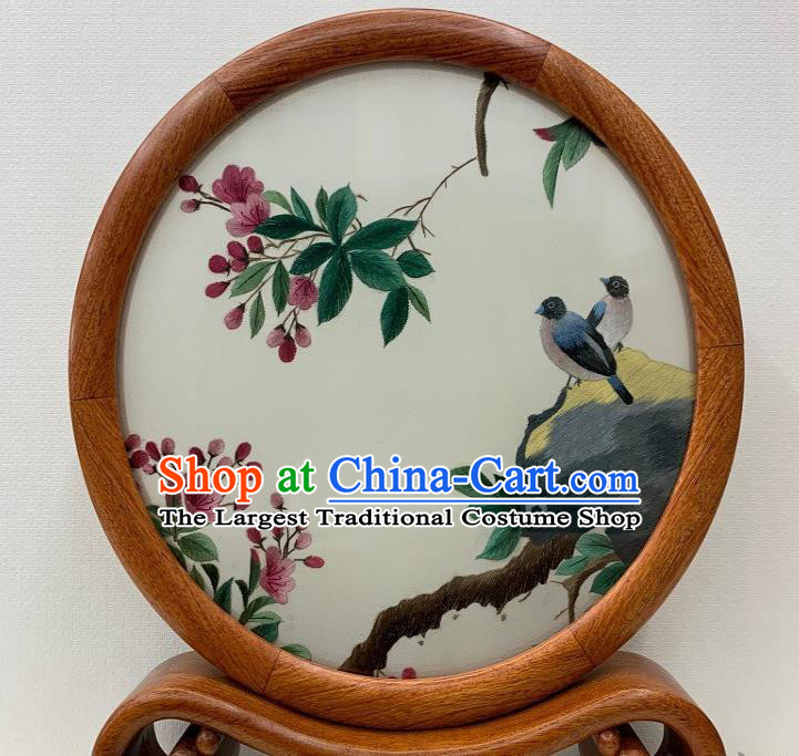 Chinese Handmade Palisander Craft Traditional Embroidery Begonia Ornament Suzhou Embroidered Table Screen