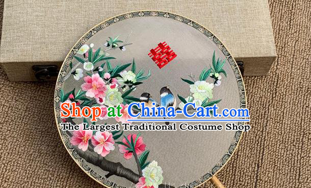 China Handmade Embroidered Palace Fan Classical Wedding Hanfu Fan Traditional Silk Circular Fan