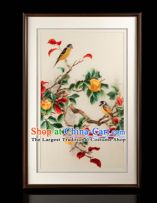 Chinese Handmade Embroidered Persimmon Silk Painting Walnut Decoration Painting Traditional Hunan Embroidery Craft