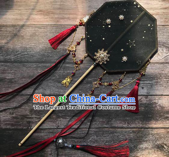 China Handmade Black Silk Fan Traditional Hanfu Fan Ancient Princess Octagon Palace Fan