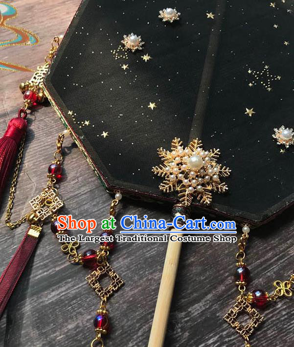 China Handmade Black Silk Fan Traditional Hanfu Fan Ancient Princess Octagon Palace Fan
