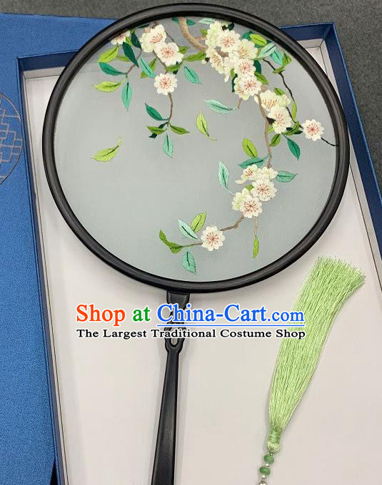 China Double Side Embroidered Circular Fan Traditional Dance Silk Fan Handmade Embroidery Pear Blossom Palace Fan