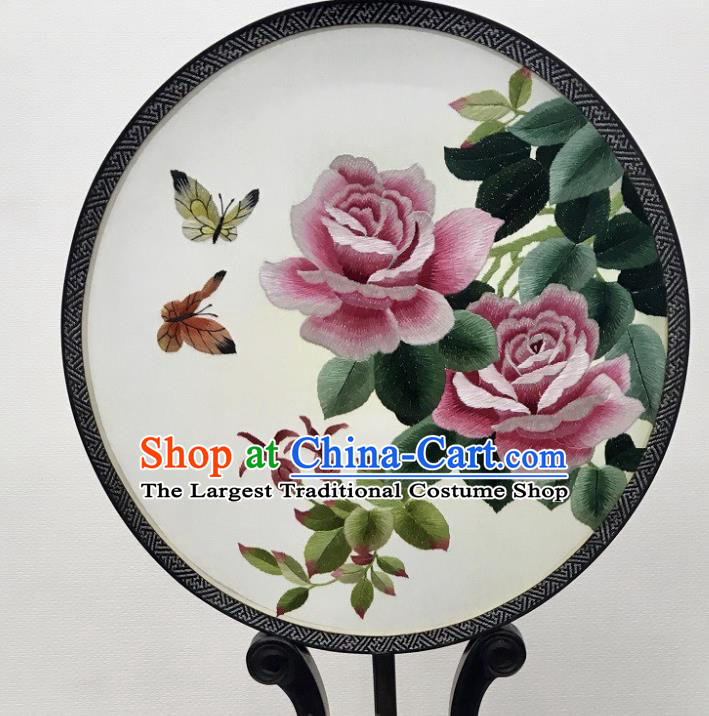 China Handmade Embroidery Peony Palace Fan Ebony Circular Fan Silk Fan
