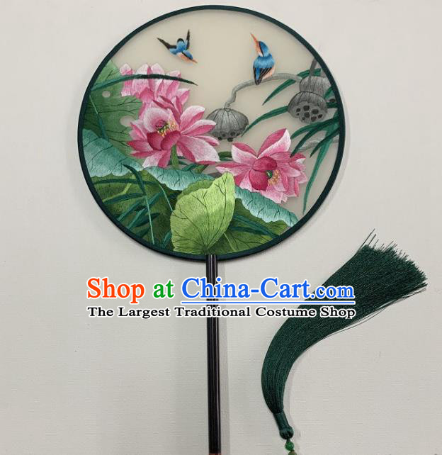 China Handmade Embroidery Lotus Palace Fan Circular Fan Silk Fan