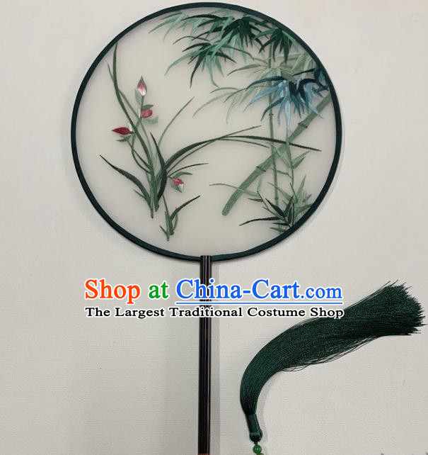 China Handmade Silk Fan Embroidery Orchids Palace Fan Circular Fan