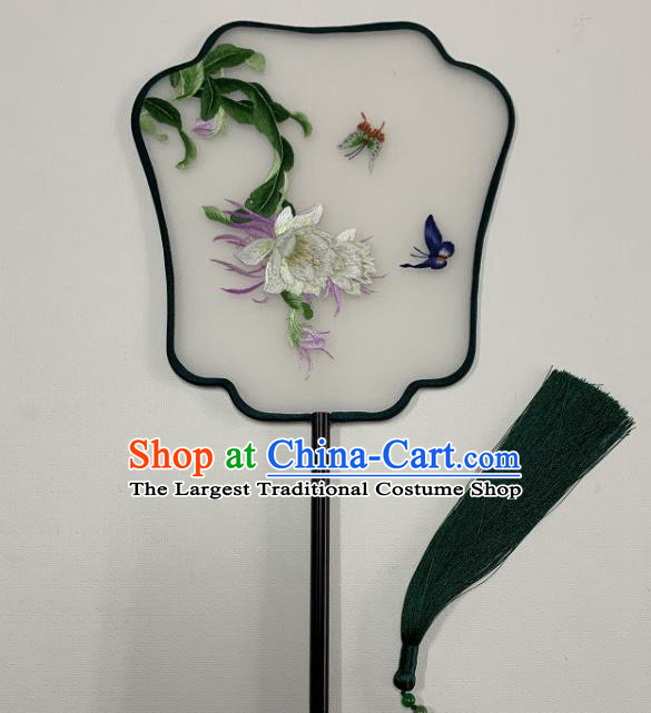 China Handmade Hanfu Fan Silk Fan Embroidery Epiphyllum Palace Fan