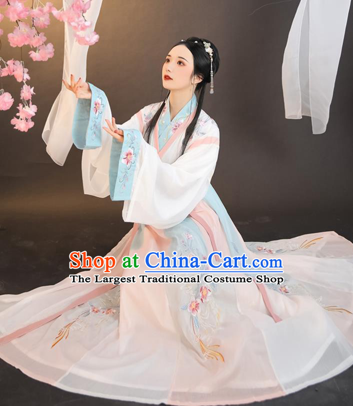 China Ancient Royal Princess Embroidered Hanfu Dress Traditional Jin Dynasty Noble Infanta Historical Clothing