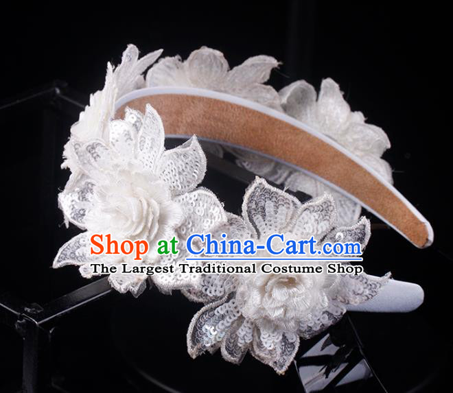 French Bride White Lace Rose Hair Clasp Wedding Princess Headband Elegant Hair Accessories