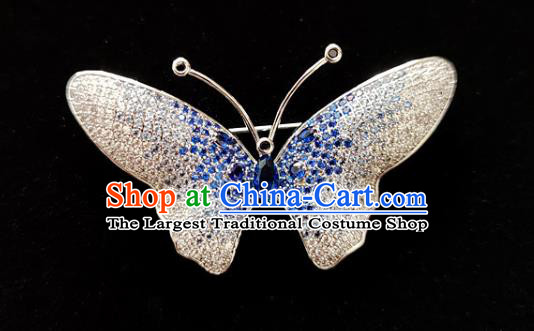 Top Grade Jewelry Accessories Handmade Blue Crystal Butterfly Brooch