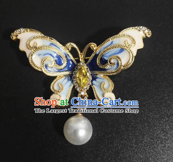 Top Baroque Enamel Blue Butterfly Brooch Court Jewelry Accessories Topaz Breastpin