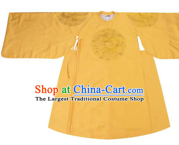 China Ancient Emperor Golden Imperial Robe Traditional Ming Dynasty Majesty Monarch Historical Clothing for Men