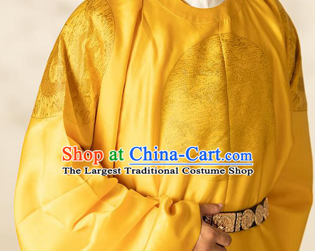 China Ancient Emperor Golden Imperial Robe Traditional Ming Dynasty Majesty Monarch Historical Clothing for Men