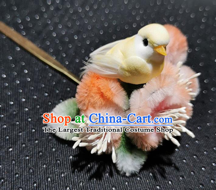 China Traditional Hanfu Hairpin Handmade Pink Velvet Plum Pigeon Hair Stick
