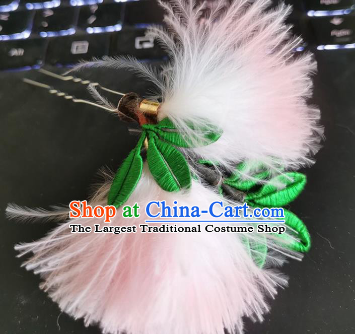 China Handmade Pink Albizia Flower Hair Stick Traditional Hanfu Hairpin