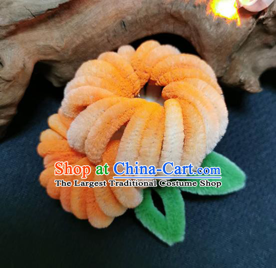 China Handmade Yellow Velvet Chrysanthemum Hair Stick Traditional Hanfu Flowers Hairpin