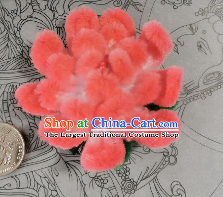 China Ancient Princess Peach Pink Velvet Camellia Hairpin Handmade Hair Stick Traditional Hanfu Hair Accessories