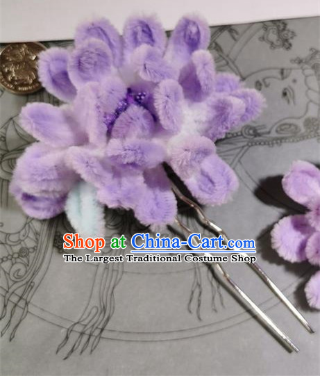 China Handmade Purple Velvet Camellia Hair Stick Ancient Princess Hair Accessories Traditional Hanfu Hairpin