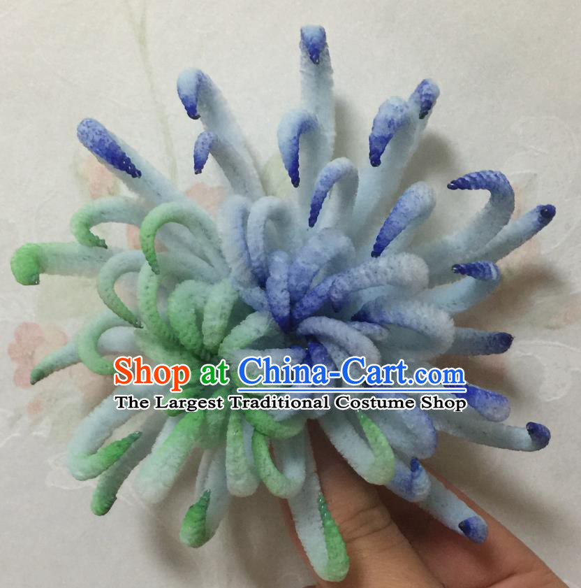 China Ancient Ming Dynasty Princess Velvet Chrysanthemum Hair Stick Handmade Hairpin