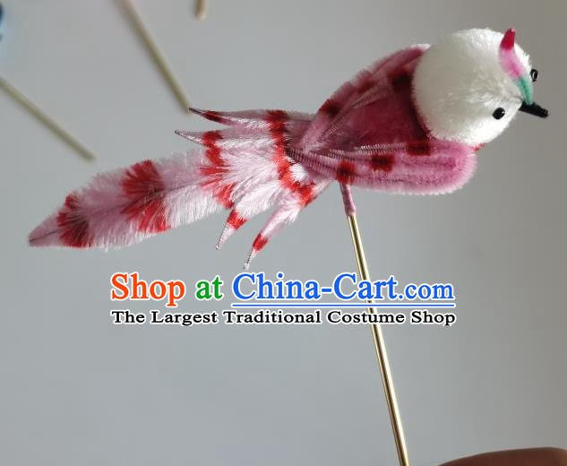 China Traditional Ancient Hanfu Hair Stick Handmade Pink Velvet Bird Hairpin