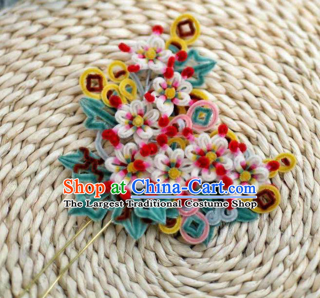 Handmade China Ancient Court Velvet Flowers Hairpin Traditional Hanfu Hair Accessories Money Tree Hair Stick