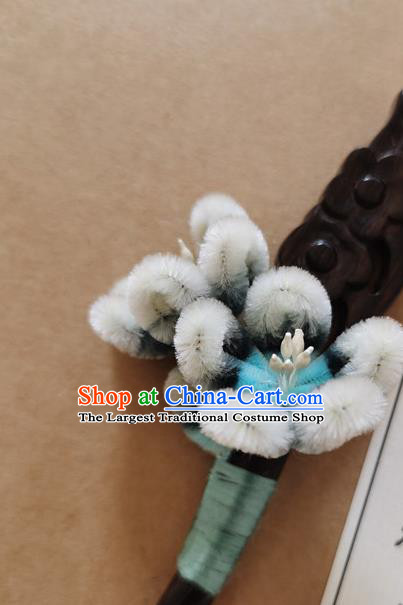 China Classical Hanfu Ebony Hair Stick Traditional Ancient Court Lady Velvet Plum Blossom Hairpin