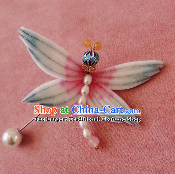 Handmade China Classical Velvet Dragonfly Brooch Traditional Cheongsam Pearls Accessories