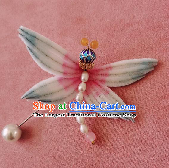Handmade China Classical Velvet Dragonfly Brooch Traditional Cheongsam Pearls Accessories
