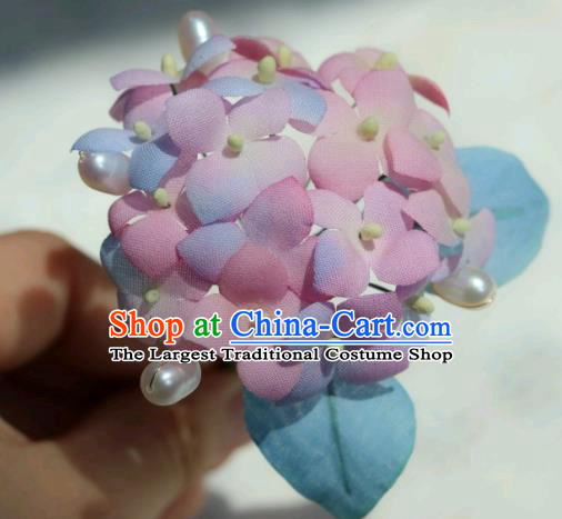 China Classical Cheongsam Pink Hydrangea Hairpin Traditional Hanfu Silk Flowers Hair Stick