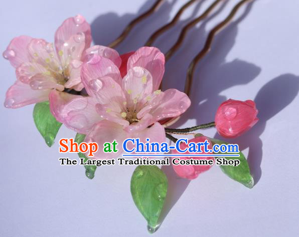 China Classical Hanfu Flowers Hairpin Traditional Ancient Princess Pink Begonia Hair Comb