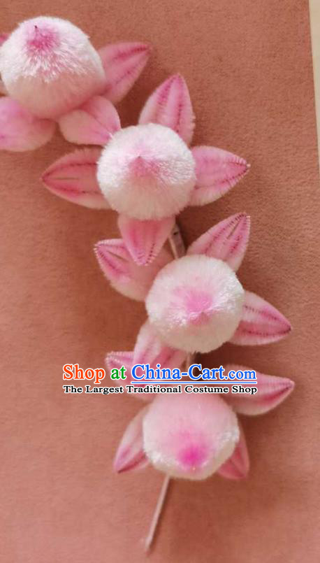 China Classical Cheongsam Velvet Hair Stick Handmade Hair Accessories Traditional Pink Peach Hairpin