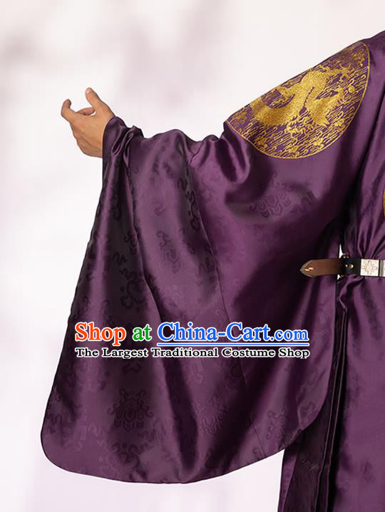 China Ming Dynasty Emperor Historical Clothing Ancient Royal Monarch Purple Imperial Robe for Men