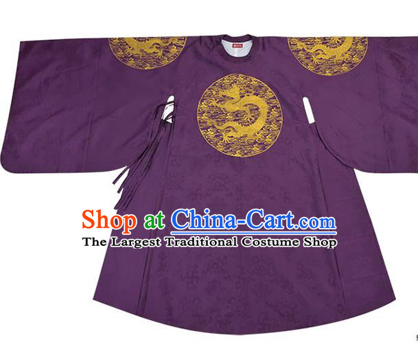 China Ming Dynasty Emperor Historical Clothing Ancient Royal Monarch Purple Imperial Robe for Men