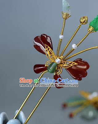 China Ancient Princess Agate Hairpin Traditional Ming Dynasty Golden Butterfly Hair Stick