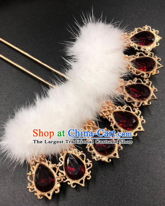 China Ancient Hanfu Ruby Crystal Hairpin Ming Dynasty Princess Hair Stick Traditional Hair Accessories